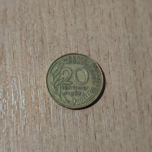 20 Centimes French coin 1963 used, République Française