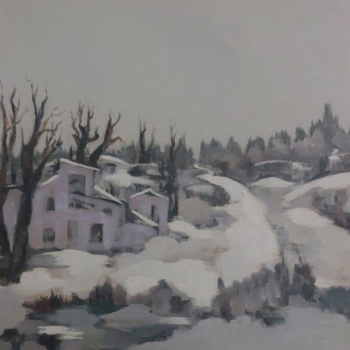 Oil painting used by foreign artist, possibly Russian or Bulgarian