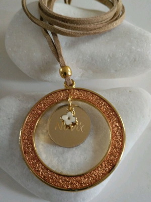 Martyriko pendant with natural suede leather and enameled daisy cross new