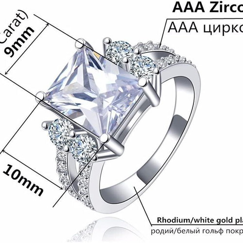 Ring with white zircon new, silver metal with rhodium plating