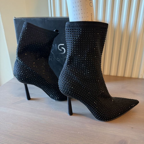 Iris luxury shoes black ankle boots with rhinestones like new, size 40