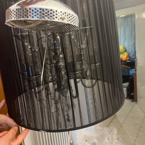 Chandelier lamp with black fabric shade and crystal details like new