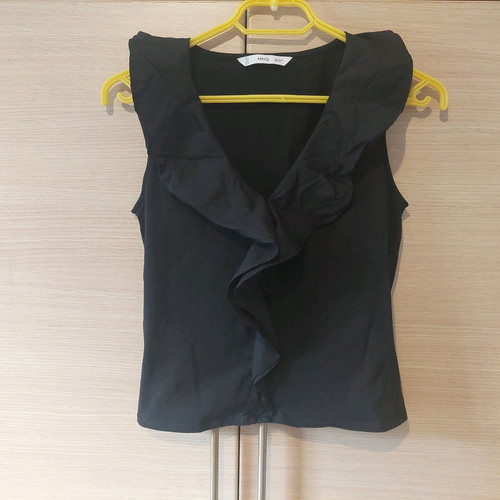 MNG Black Frill T-Shirt Size Small Like New