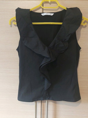 MNG Black Frill T-Shirt Size Small Like New