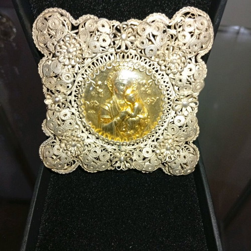 Filigree religious icon Virgin Mary gilded silver 925 like new