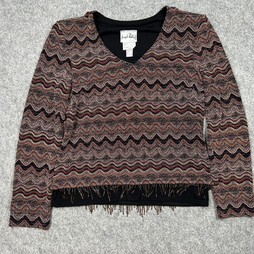Joseph Ribkoff blouse with zigzag pattern and fringes, like new, size 12 CAN/10 US