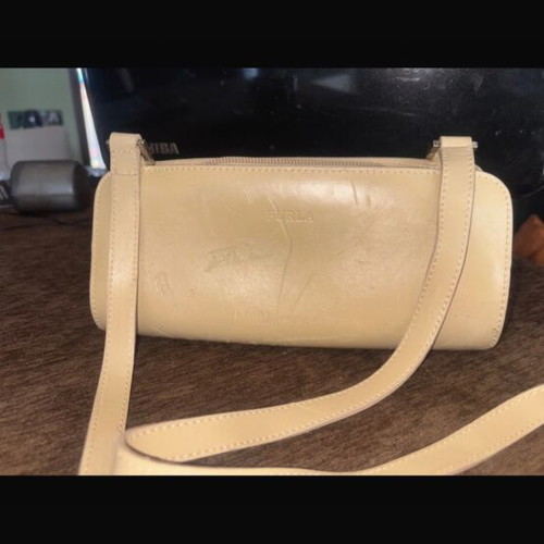 Furla leather shoulder bag used, beige with surface wear