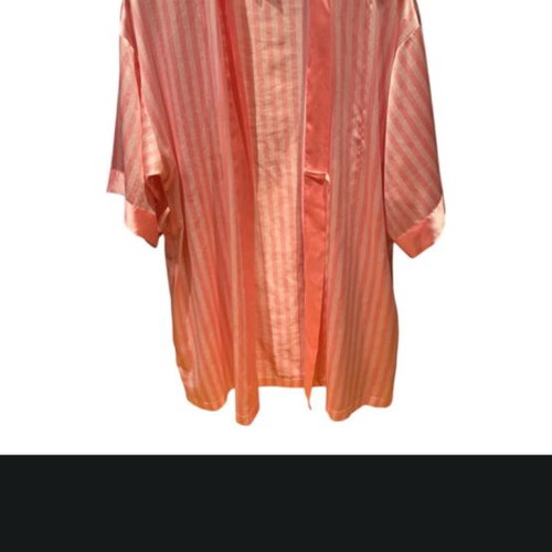 Victoria's Secret satin short robe with piping, white and pink