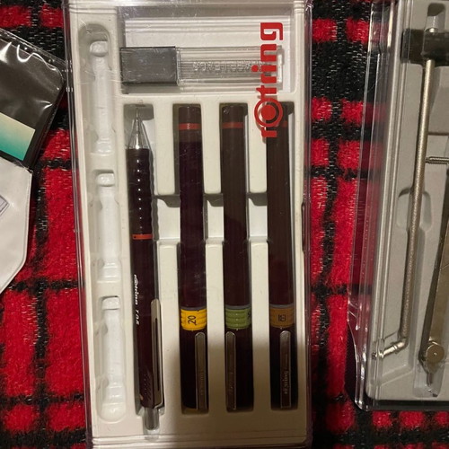 Professional drawing set used with tools and papers