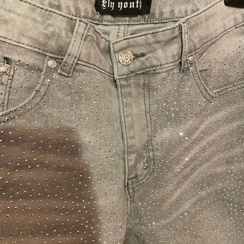 Jeans with rhinestones size M gray new