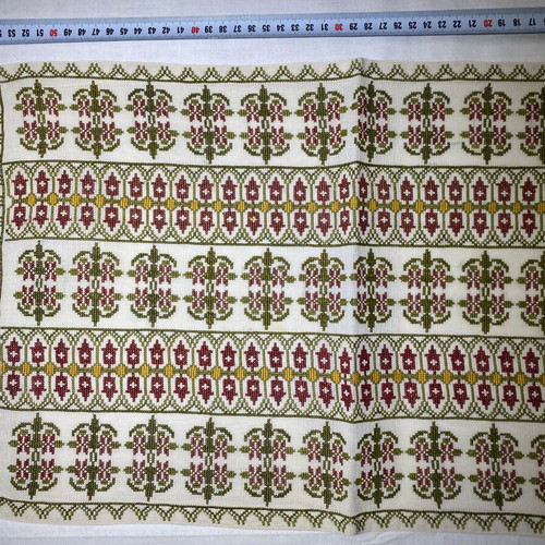 Set of 2 vintage handmade embroidered table runners with fringes