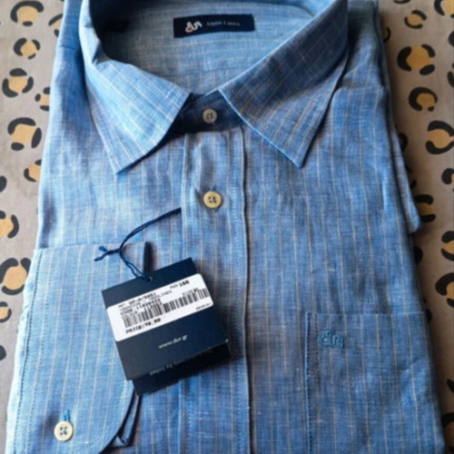 Dur men's linen shirt, long sleeve, blue with yellow stripes, XL
