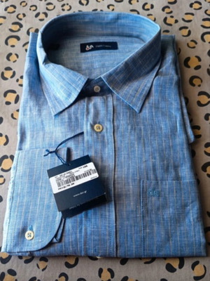 Dur men's linen shirt, long sleeve, blue with yellow stripes, XL