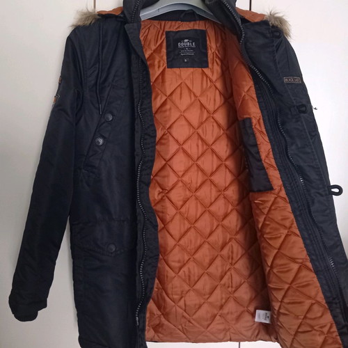 Double men's parka jacket black like new, size S