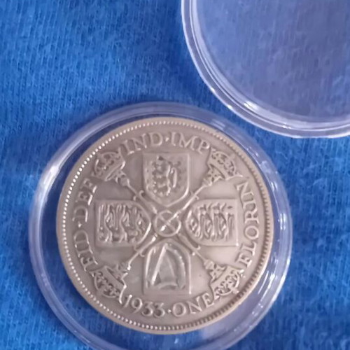 British silver coin 1 Florin 1933 used, George V