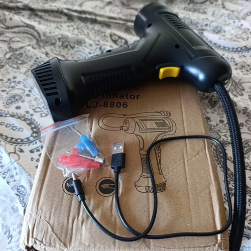 Tire Inflator with Flashlight for Car, Motorcycle, and Bicycle like new