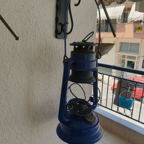 Old kerosene lamp used, decorative lantern without glass and wick
