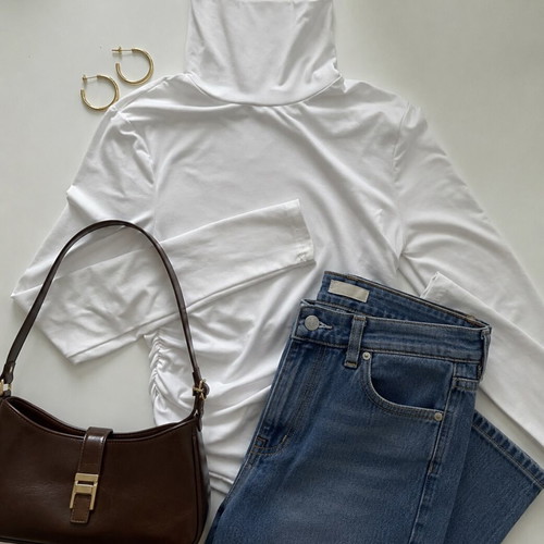 White fitted turtleneck top, size S