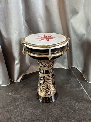 Dumbek drum with handmade black, silver and copper decoration