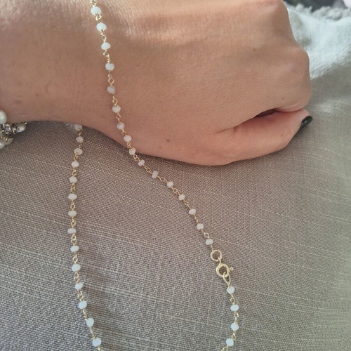 Silver 925 gold-plated necklace with white stones, short rosary 39cm