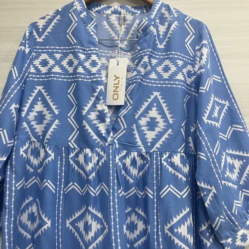 Beach dress new, blue with nice pattern, size L