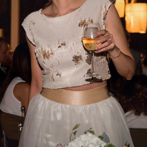 BSB Collection sequin crop top large, like new, beige and gold
