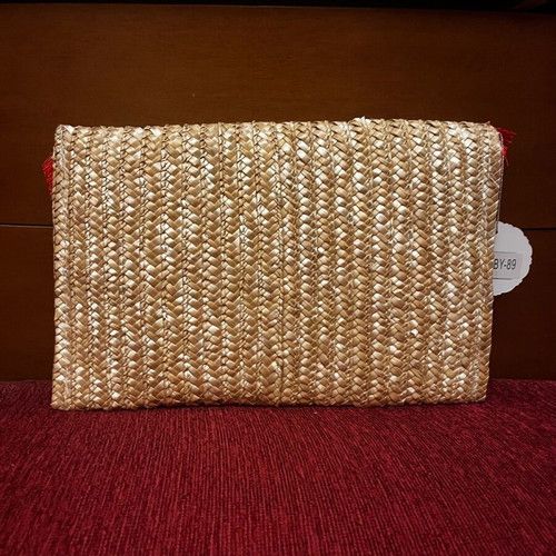 Straw clutch bag unused, beige and red