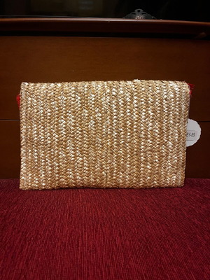 Straw clutch bag unused, beige and red
