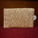 Straw clutch bag unused, beige and red