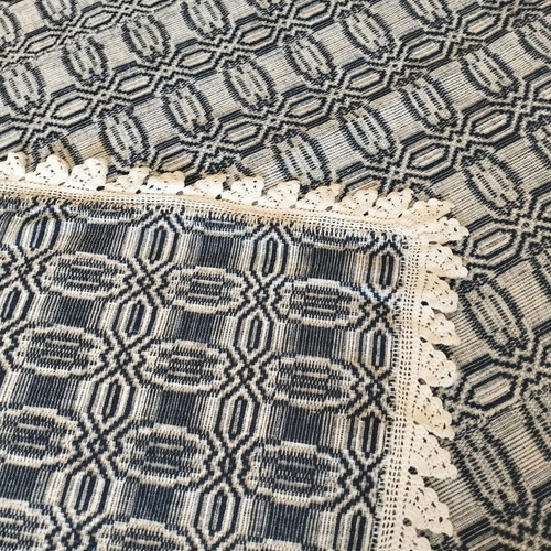Wool Blanket like new, handwoven, double-sided with cotton lace