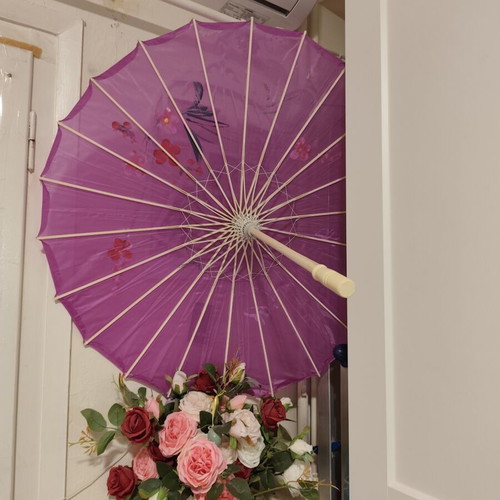 Traditional Asian parasol purple with painted flowers