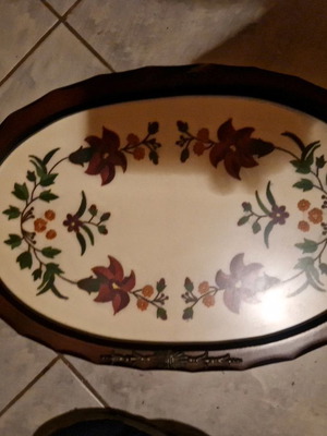 Vintages handmade tray with semene embroidery and brass handles new