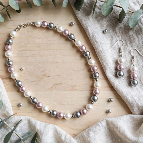 Handmade beaded jewelry set in pastel colors, new