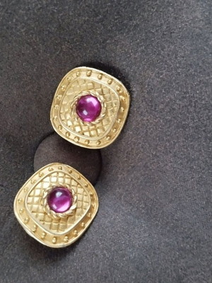 Clip earrings used Byzantine style, purple and gold