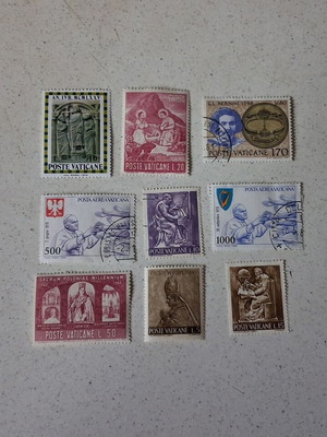 Vatican stamps used, pack of 9 with religious and historical themes