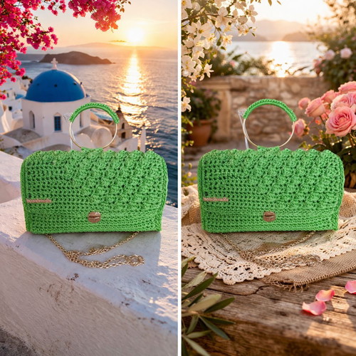 Emerald Summer handmade green knitted crossbody bag new