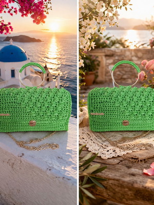 Emerald Summer handmade green knitted crossbody bag new