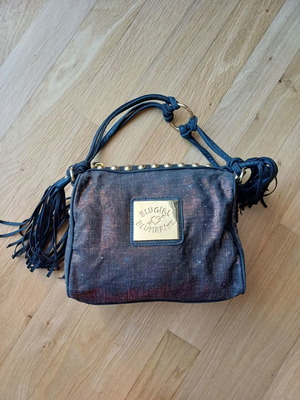 Blugirl-Blumarine box bag used, dark brown fabric with gold thread