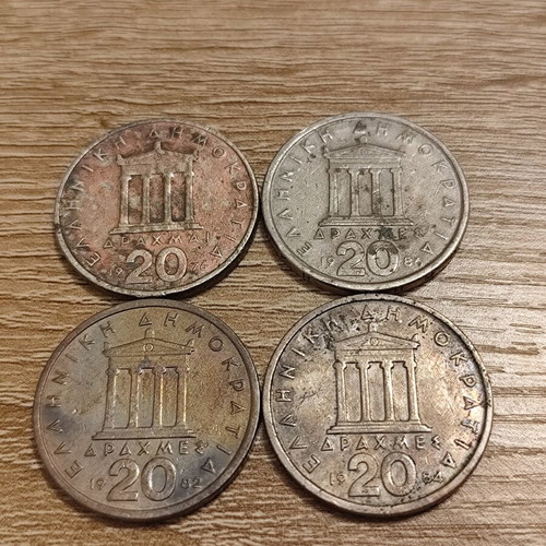 Lot of 4 Greek 20 Drachma coins Pericles used