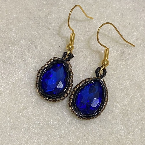 Handmade drop earrings with blue crystal and beads new
