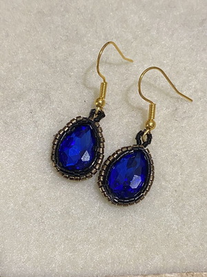 Handmade drop earrings with blue crystal and beads new
