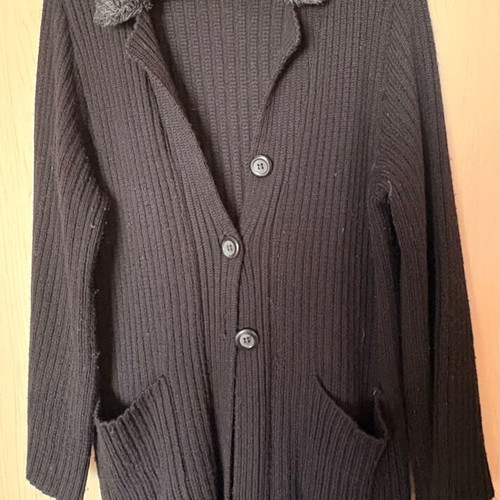 Andonella black cardigan with fur collar used, size L