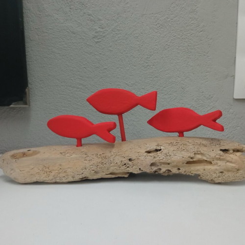 Red fish handmade with driftwood and pine wood base, new