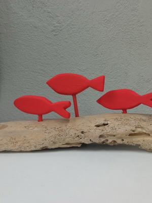 Red fish handmade with driftwood and pine wood base, new