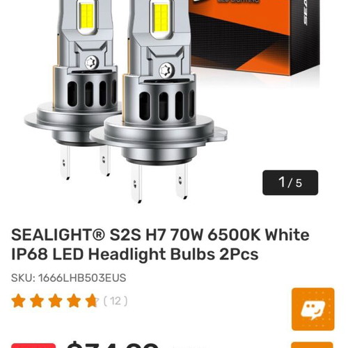 Sealight S2S H7 70W 6500K LED car bulbs new
