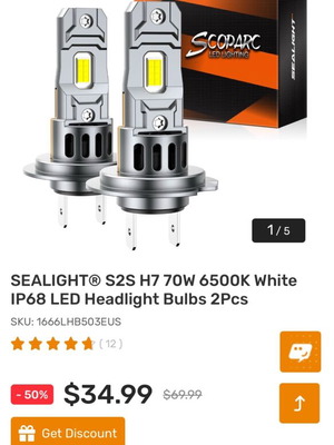 Sealight S2S H7 70W 6500K LED car bulbs new