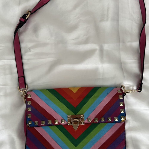 Rainbow Stripe Studded Crossbody Bag like new, colorful