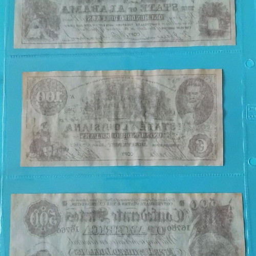 6 Replica Paper Money 1-500 Dollars American States 1860 Era like new