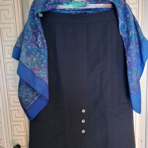 Blue wool skirt used large with scarf gift