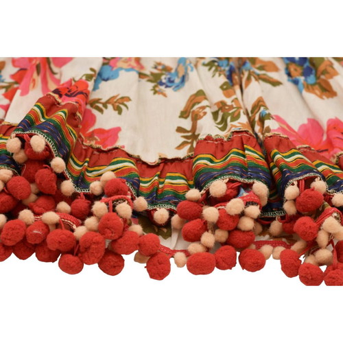Antica Sartoria tunic blouse top with embroidery, cold shoulders and pom poms, multicolor, very good condition